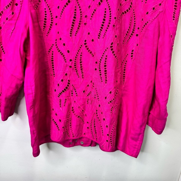 Chico's Pink Eyelet Linen Jacket Size XL 100% Linen - Picture 11 of 14